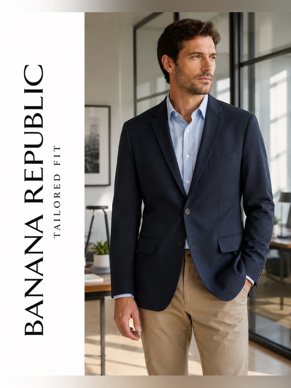Banana Republic Navy Single-Breasted Tailored Blazer